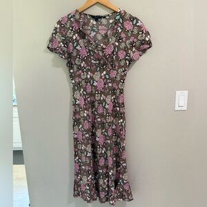 Boden Floral Viscose Midi Dress Brown Pink Blue – Size 12R